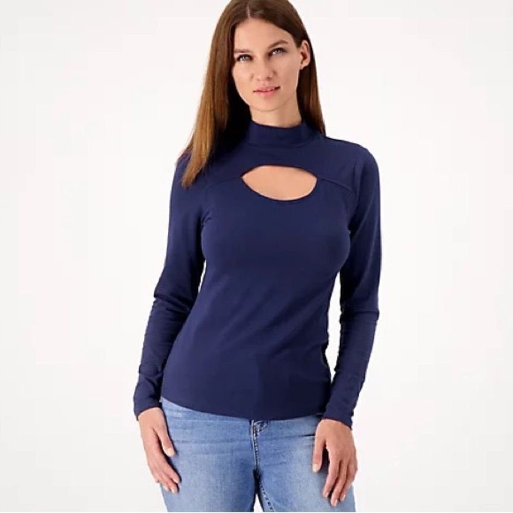 Candace Cameron Bure Cutout Mock-Neck Long-Sleeve Top